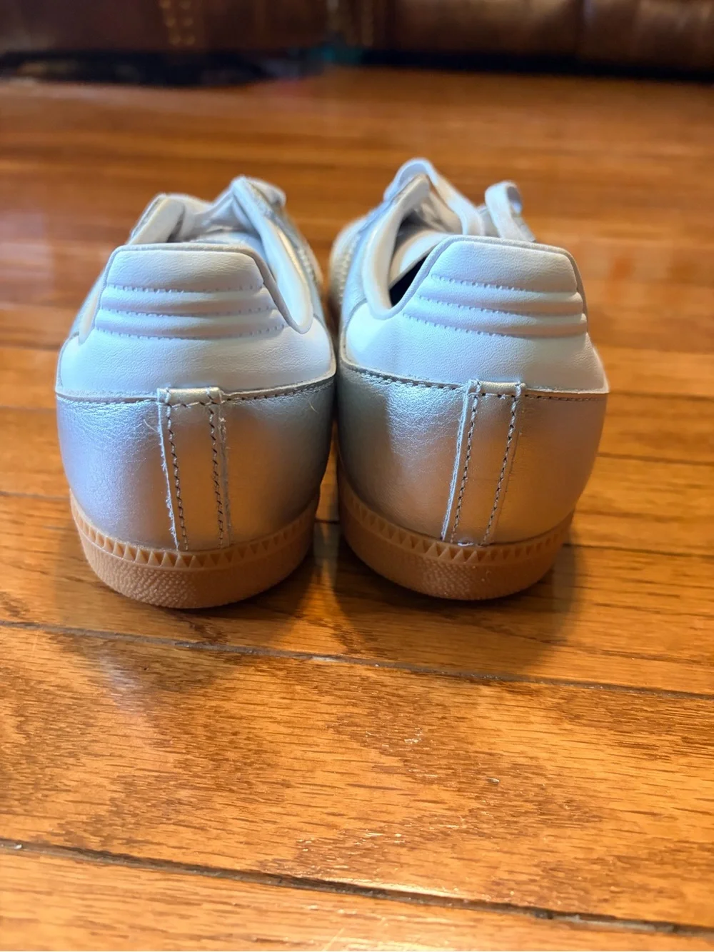 adidas Kids Samba Classic Sneakers in Silver and White with Gum bottom